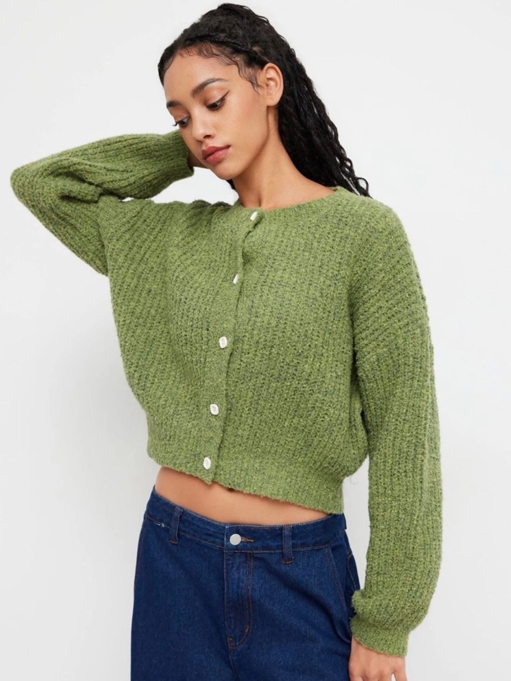 Cider Olive Green KNIT ROUND NECKLINE BUTTON CARDIGAN small nwt